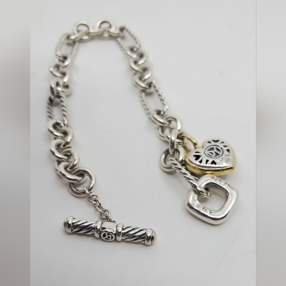 David Yurman 18K & Sterling Silver Toggle Heart Charm Bracelet - Picture 8 of 8